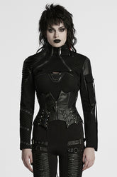 Black Batlike Stitching Zipper Women's Punk Underbust Corset